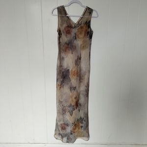 Vintage Y2K Maxi dress sheer brown floral prom boho festival Hippie 00s